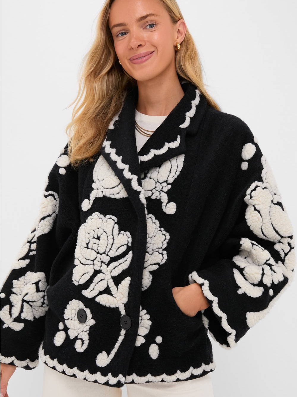 FARM Rio Arabesque Jacket with Cream Floral Appliqué